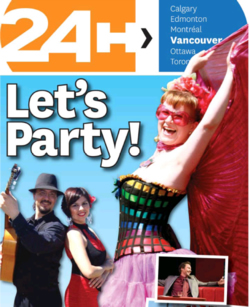 Sangre Morena on the cover of Vancouver's 24 Hours Magazine, advertising Carnaval del Sol.