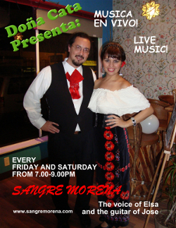 Sangre Morena performing on Friday and Saturday nights at Doña Cata
