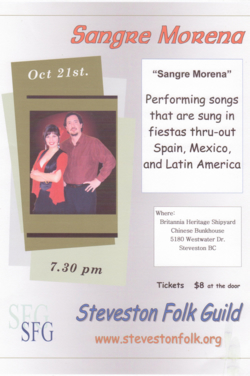 Sangre Morena performed in an intimate, acoustic evening with the Steveston Folk Guild.  October 21, 2010.