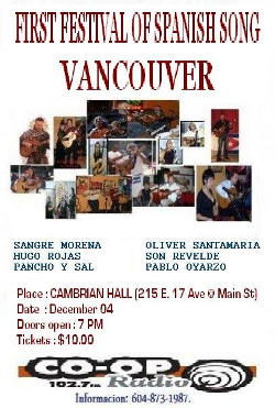 Sangre Morena and other artists at the Primer Festival de Trova en Vancouver, December 4, 2009.